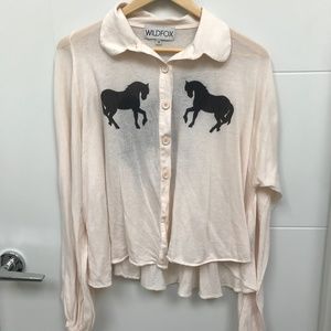 Wildfox Sheer Pink Horse Long Sleeve Blouse